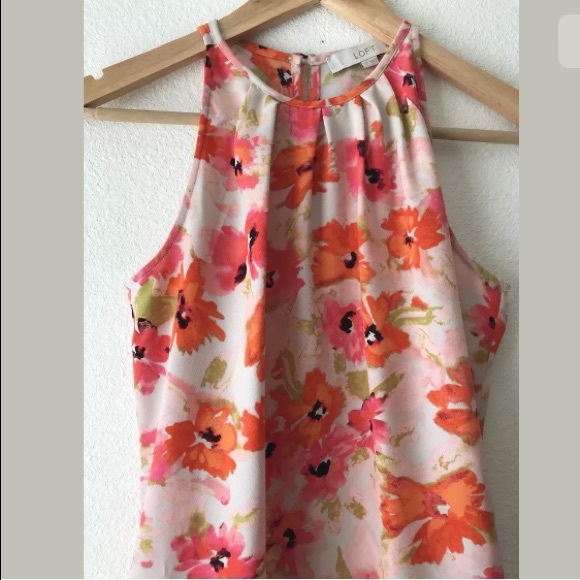 LOFT Halter Floral Sleeveless Pleated Dress Size 2P - Picture 4 of 6